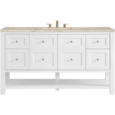 James Martin Vanities Breckenridge 60" Free Standing Single Basin Vanity Set with Solid Surface Top, Rectangular Sink, USB Port(s), and Electrical Outlet(s) Bright White