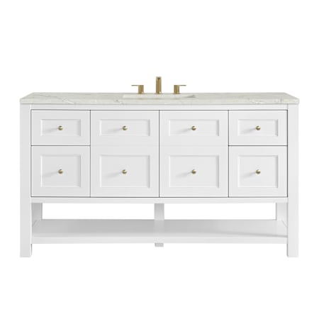 James Martin Vanities Breckenridge 60" Free Standing Single Basin Poplar Wood Vanity Set with Quartz Top and Rectangular Sink Bright White