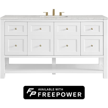 James Martin Vanities Breckenridge 60" Free Standing Single Basin Poplar Wood Vanity Set with Eternal Jasmine Pearl Silestone Top, Rectangular Sink, and Matching Mirror Bright White