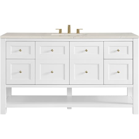 James Martin Vanities Breckenridge 60" Free Standing Single Basin Vanity Set with Stone Composite Top, Rectangular Sink, USB Port(s), and Electrical Outlet(s) Bright White