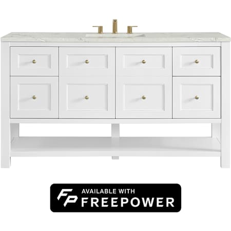 James Martin Vanities Breckenridge 60" Free Standing Single Basin Poplar Wood Vanity Set with Victorian Silver Silestone Top, Rectangular Sink, and Matching Mirror Bright White