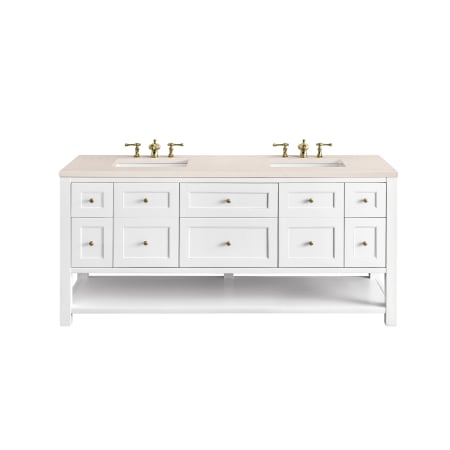 James Martin Vanities Breckenridge 72" Double Basin Wood Vanity Set with 3cm Eternal Marfil Silestone Quartz Vanity Top and Rectangular Sinks - 8" Faucet Centers Bright White