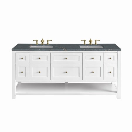 James Martin Vanities Breckenridge 72" Free Standing Double Basin Poplar Wood Vanity Set with Quartz Top and Rectangular Sinks Bright White