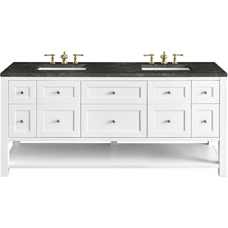 James Martin Vanities Breckenridge 72" Free Standing Double Basin Hardwood Vanity Set with Solid Surface Top, Rectangular Sinks, USB Port(s), and Electrical Outlet(s) Bright White