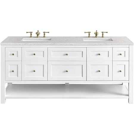 James Martin Vanities Breckenridge 72" Free Standing Double Basin Hardwood Vanity Set with Eternal Jasmine Pearl Stone Composite Top, Rectangular Sinks, and FreePower Charging Station Bright White