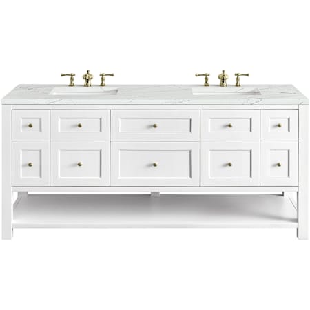 James Martin Vanities Breckenridge 72" Free Standing Double Basin Hardwood Vanity Set with Ethereal Noctis Quartz Stone Composite Top, Rectangular Sinks, and FreePower Bright White