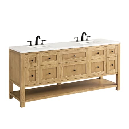 James Martin Vanities Breckenridge 72" Free Standing Double Basin Poplar Wood Vanity Set with Quartz Top and Rectangular Sinks Light Natural Oak