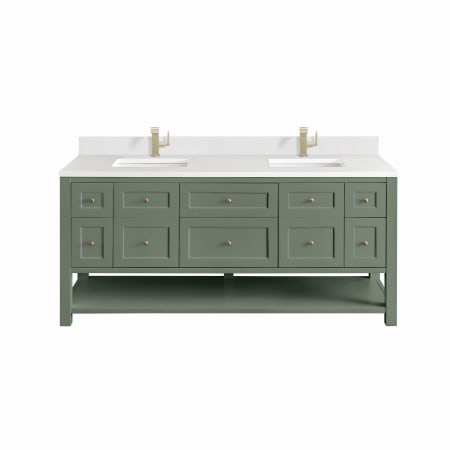 James Martin Vanities Breckenridge 72" Free Standing Double Basin Poplar Wood Vanity Set with Quartz Top and Rectangular Sinks Smokey Celadon