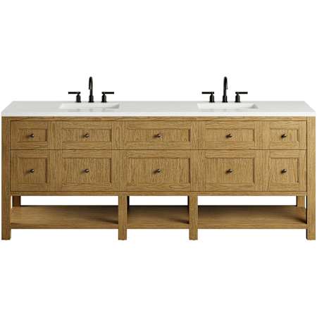 James Martin Vanities Breckenridge 84" Free Standing Double Basin Ash Wood Vanity Set with Stone Composite Top, Rectangular Sinks, USB Port(s), and Electrical Outlet(s) Light Natural Oak