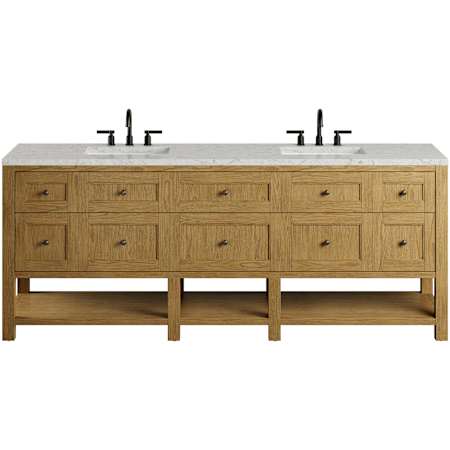 James Martin Vanities Breckenridge 84" Free Standing Double Basin Ash Wood Vanity Set with Stone Composite Top, Rectangular Sinks, USB Port(s), and Electrical Outlet(s) Light Natural Oak