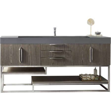 James Martin Vanities Columbia 72" Single Basin Birch Wood Vanity Set with Stone Composite Top with USB/Electrical Outlets Ash Gray