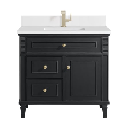 James Martin Vanities Lorelai 36" Single Basin Wood Vanity Set with 3cm White Zeus Silestone Quartz Vanity Top, Rectangular Sink and Electrical Outlet - Single Faucet Hole Black Onyx