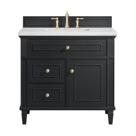 James Martin Vanities Lorelai 36" Single Basin Wood Vanity Set with 3cm Arctic Fall Solid Surface Vanity Top, Rectangular Sink and Electrical Outlet - 8" Faucet Centers Black Onyx