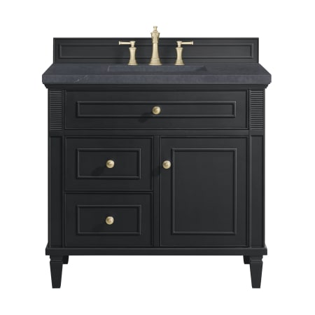 James Martin Vanities Lorelai 36" Single Basin Wood Vanity Set with 3cm Charcoal Soapstone Silestone Quartz Vanity Top and Rectangular Sink - 8" Faucet Centers Black Onyx
