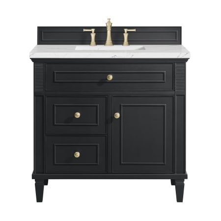 James Martin Vanities Lorelai 36" Single Basin Wood Vanity Set with 3cm Ethereal Noctis Silestone Quartz Vanity Top, Rectangular Sink and Outlet - 8" Faucet Centers Black Onyx