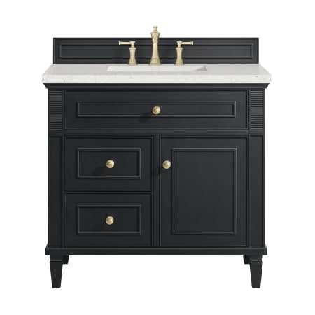 James Martin Vanities Lorelai 36" Single Basin Wood Vanity Set with 3cm Lime Delight Silestone Quartz Vanity Top, Rectangular Sink and Electrical Outlet - 8" Faucet Centers Black Onyx