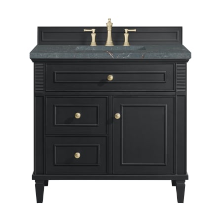 James Martin Vanities Lorelai 36" Single Basin Wood Vanity Set with 3cm Parisien Bleu Silestone Quartz Vanity Top, Rectangular Sink and Outlet - 8" Faucet Centers Black Onyx