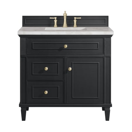 James Martin Vanities Lorelai 36" Single Basin Wood Vanity Set with 3cm Victorian Silver Silestone Quartz Vanity Top and Rectangular Sink - 8" Faucet Centers Black Onyx