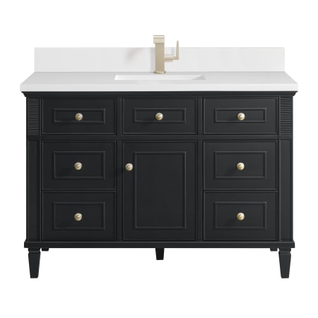 James Martin Vanities Lorelai 48" Single Basin Wood Vanity Set with 3cm White Zeus Silestone Quartz Vanity Top, Rectangular Sink and Electrical Outlet - Single Faucet Hole Black Onyx