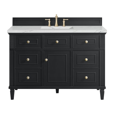 James Martin Vanities Lorelai 48" Single Basin Wood Vanity Set with 3cm Ethereal Noctis Silestone Quartz Vanity Top, Rectangular Sink and Outlet - 8" Faucet Centers Black Onyx