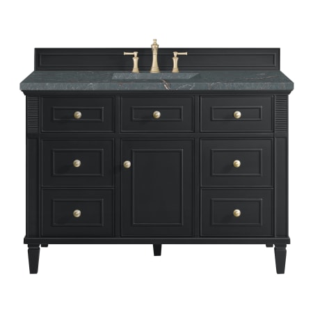 James Martin Vanities Lorelai 48" Single Basin Wood Vanity Set with 3cm Parisien Bleu Silestone Quartz Vanity Top, Rectangular Sink and Outlet - 8" Faucet Centers Black Onyx