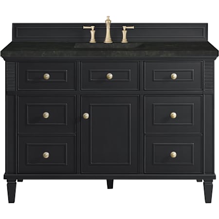 James Martin Vanities Lorelai 48" Free Standing Single Basin Hardwood Vanity Set with Solid Surface Top, Rectangular Sink, USB Port(s), and Electrical Outlet(s) Black Onyx