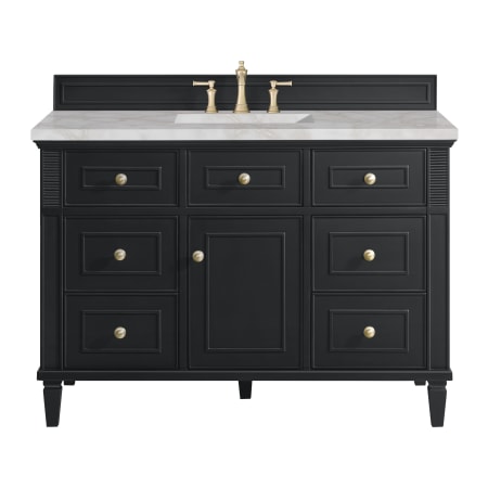 James Martin Vanities Lorelai 48" Single Basin Wood Vanity Set with 3cm Victorian Silver Silestone Quartz Vanity Top and Rectangular Sink - 8" Faucet Centers Black Onyx