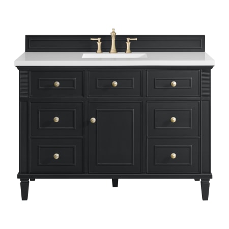 James Martin Vanities Lorelai 48" Single Basin Wood Vanity Set with 3cm White Zeus Silestone Quartz Vanity Top, Rectangular Sink and Electrical Outlet - 8" Faucet Centers Black Onyx