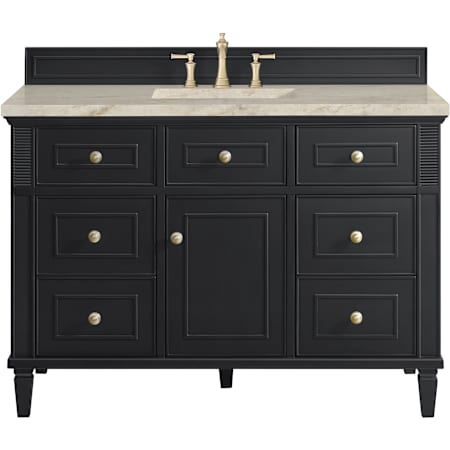 James Martin Vanities Lorelai 48" Free Standing Single Basin Hardwood Vanity Set with Solid Surface Top, Rectangular Sink, USB Port(s), and Electrical Outlet(s) Black Onyx