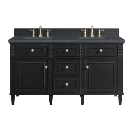 James Martin Vanities Lorelai 60" Double Basin Wood Vanity Set with 3cm Charcoal Soapstone Silestone Quartz Vanity Top and Rectangular Sinks - 8" Faucet Centers Black Onyx