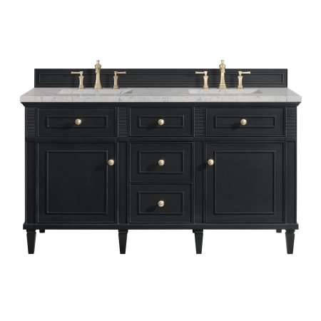 James Martin Vanities Lorelai 60" Double Basin Wood Vanity Set with 3cm Eternal Jasmine Pearl Silestone Quartz Vanity Top and Rectangular Sinks - 8" Faucet Centers Black Onyx