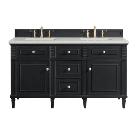 James Martin Vanities Lorelai 60" Double Basin Wood Vanity Set with 3cm Lime Delight Silestone Quartz Vanity Top, Rectangular Sinks and Outlet - 8" Faucet Centers Black Onyx