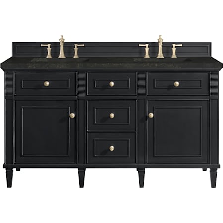 James Martin Vanities Lorelai 60" Free Standing Double Basin Hardwood Vanity Set with Solid Surface Top, Rectangular Sinks, USB Port(s), and Electrical Outlet(s) Black Onyx
