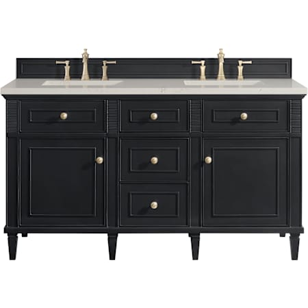 James Martin Vanities Lorelai 60" Free Standing Double Basin Hardwood Vanity Set with Stone Composite Top, Rectangular Sinks, USB Port(s), and Electrical Outlet(s) Black Onyx