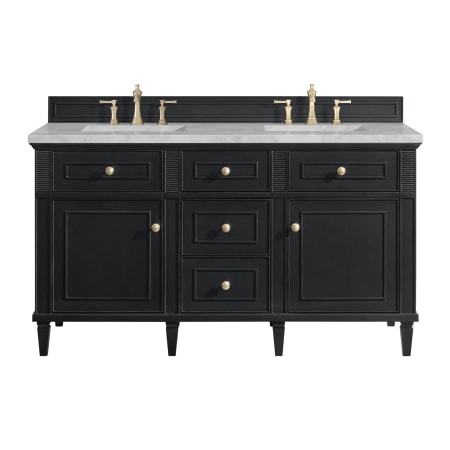 James Martin Vanities Lorelai 60" Double Basin Wood Vanity Set with 3cm Victorian Silver Silestone Quartz Vanity Top and Rectangular Sinks - 8" Faucet Centers Black Onyx