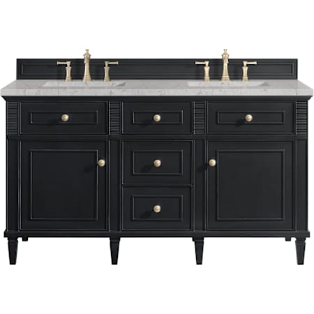 James Martin Vanities Lorelai 60" Free Standing Double Basin Hardwood Vanity Set with Eternal Jasmine Pearl Stone Composite Top, Rectangular Sinks, and FreePower Black Onyx