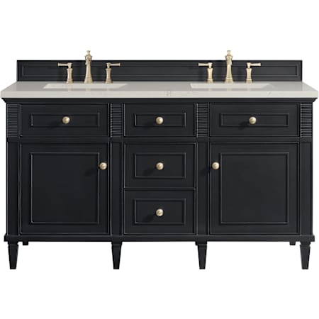 James Martin Vanities Lorelai 60" Free Standing Double Basin Hardwood Vanity Set with Stone Composite Top, Rectangular Sinks, USB Port(s), and Electrical Outlet(s) Black Onyx