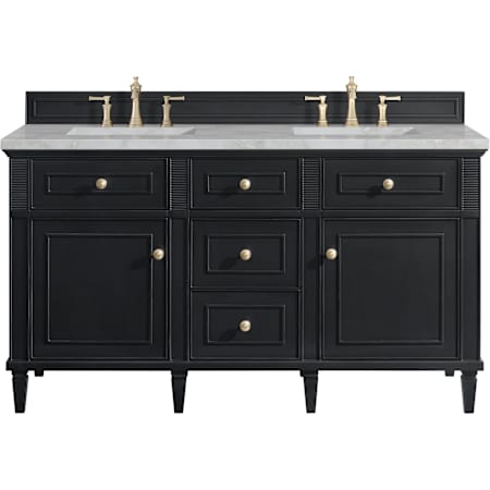 James Martin Vanities Lorelai 60" Free Standing Double Basin Hardwood Vanity Set with Victorian Silver Stone Composite Top, Rectangular Sinks, and FreePower Black Onyx