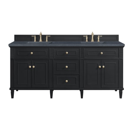 James Martin Vanities Lorelai 72" Double Basin Wood Vanity Set with 3cm Charcoal Soapstone Silestone Quartz Vanity Top and Rectangular Sinks - 8" Faucet Centers Black Onyx