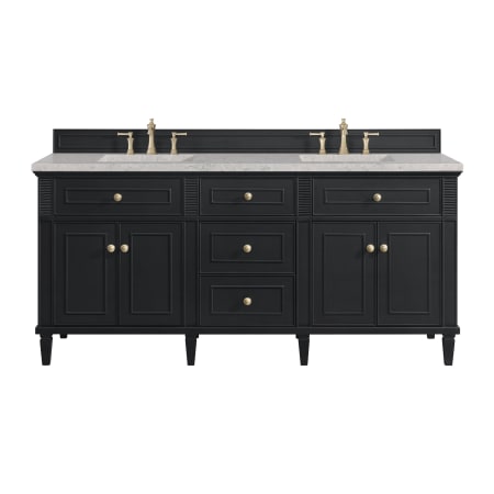 James Martin Vanities Lorelai 72" Double Basin Wood Vanity Set with 3cm Eternal Jasmine Pearl Silestone Quartz Vanity Top and Rectangular Sinks - 8" Faucet Centers Black Onyx