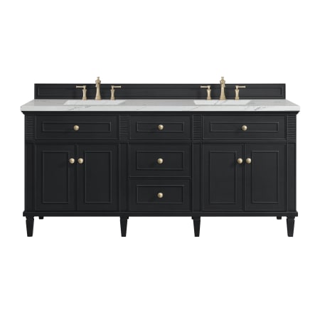 James Martin Vanities Lorelai 72" Double Basin Wood Vanity Set with 3cm Ethereal Noctis Silestone Quartz Vanity Top and Rectangular Sinks - 8" Faucet Centers Black Onyx