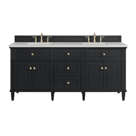 James Martin Vanities Lorelai 72" Double Basin Wood Vanity Set with 3cm Lime Delight Silestone Quartz Vanity Top, Rectangular Sinks and Outlet - 8" Faucet Centers Black Onyx