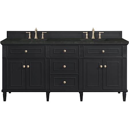 James Martin Vanities Lorelai 72" Free Standing Double Basin Hardwood Vanity Set with Solid Surface Top, Rectangular Sinks, USB Port(s), and Electrical Outlet(s) Black Onyx
