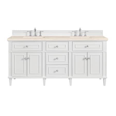 James Martin Vanities Lorelai 72" Double Basin Wood Vanity Set with 3cm Eternal Marfil Silestone Quartz Vanity Top, Rectangular Sinks and Outlet - 8" Faucet Centers Bright White