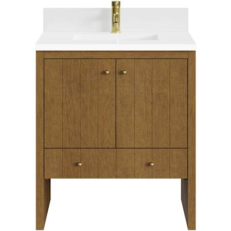 James Martin Vanities Hudson 30" Free Standing Single Basin Poplar Wood Vanity Set with Stone Composite Top, Rectangular Sink, USB Port(s), and Electrical Outlet(s) Honey Oak