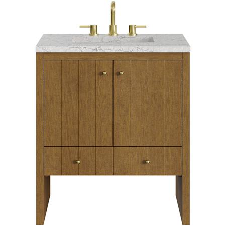 James Martin Vanities Hudson 30" Free Standing Single Basin Poplar Wood Vanity Set with Stone Composite Top, Rectangular Sink, USB Port(s), and Electrical Outlet(s) Honey Oak