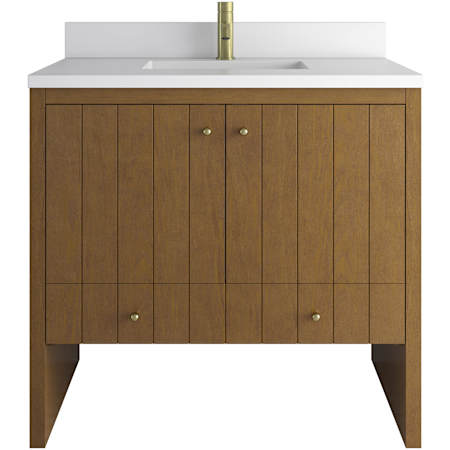 James Martin Vanities Hudson 36" Free Standing Single Basin Poplar Wood Vanity Set with Stone Composite Top, Rectangular Sink, USB Port(s), and Electrical Outlet(s) Honey Oak
