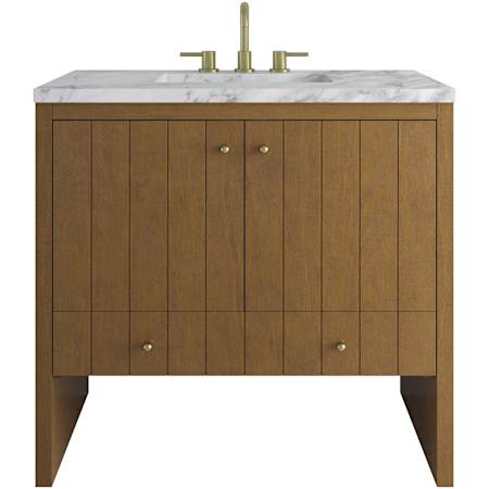 James Martin Vanities Hudson 36" Free Standing Single Basin Poplar Wood Vanity Set with Marble Top, Rectangular Sink, USB Port(s), and Electrical Outlet(s) Honey Oak