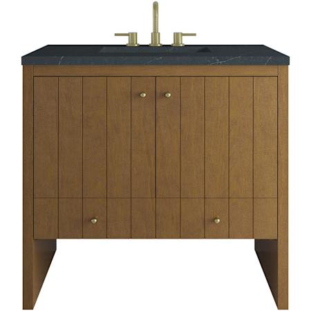 James Martin Vanities Hudson 36" Free Standing Single Basin Poplar Wood Vanity Set with Stone Composite Top, Rectangular Sink, USB Port(s), and Electrical Outlet(s) Honey Oak