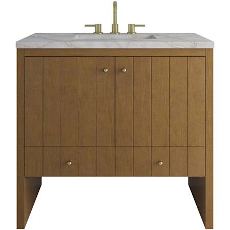 James Martin Vanities Hudson 36" Free Standing Single Basin Poplar Wood Vanity Set with Stone Composite Top, Rectangular Sink, USB Port(s), and Electrical Outlet(s) Honey Oak